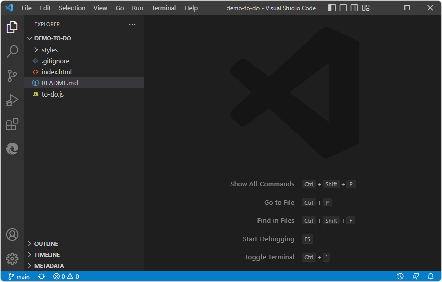 Der in Visual Studio Code geöffnete Demo-to-Do-Beispielordner