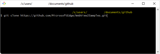 Verwenden der Git Bash-Shell zum Eingeben des Git Clone-Befehls im gewünschten lokalen Git- oder GitHub-Repositoryverzeichnis