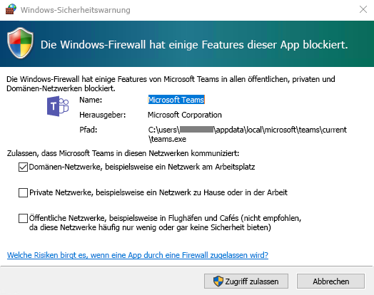 Screenshot des Dialogfelds „Windows-Sicherheitshinweis“.