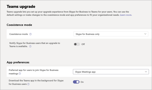 Wählen Sie Bevorzugte App für Benutzer aus, um an Skype for Business Besprechungen teilzunehmen.