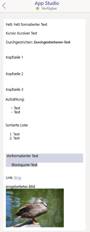 Screenshot: HTML-Formatierung im iOS-Client