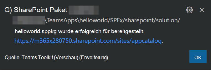 Screenshot: Auf die SharePoint-Website hochgeladenes SPFx-Paket