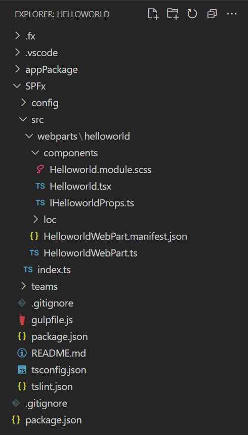 Screenshot der App-Projektdateien für eine persönliche App in Visual Studio Code