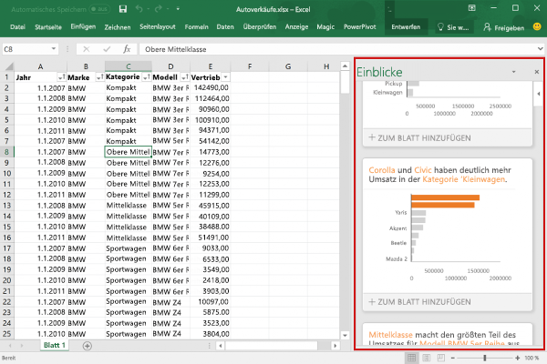 Aufgabenbereich-Add-In in Excel.