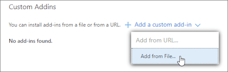 Die Option Aus Datei hinzufügen ist im Abschnitt Benutzerdefinierte Addins ausgewählt.