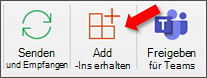 Outlook auf dem Mac-Menüband, das auf die Schaltfläche "Add-Ins abrufen" verweist.
