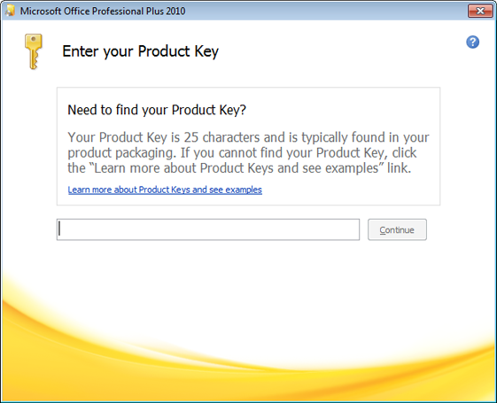 Screenshot, in dem der Benutzer aufgefordert wird, den Product Key zu ändern.
