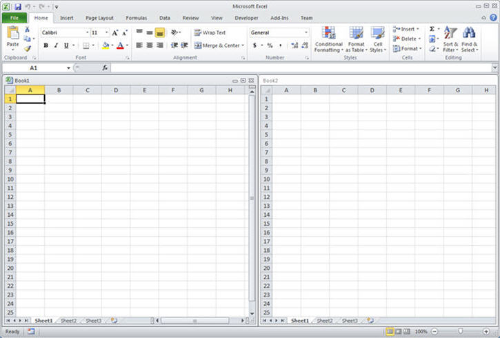 Oberfläche mit mehreren Dokumenten in Excel 2010