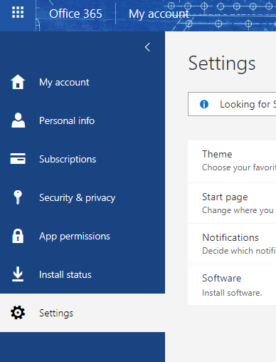 Screenshot: Nach der Anmeldung im Microsoft 365-Portal wählen Sie im linken Bereich Abonnements aus.