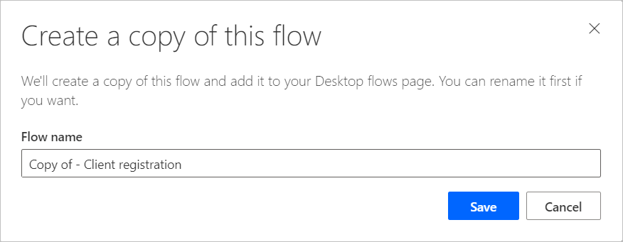 Screenshot des Felds zum Eingeben des Namens des neuen Desktop-Flows.