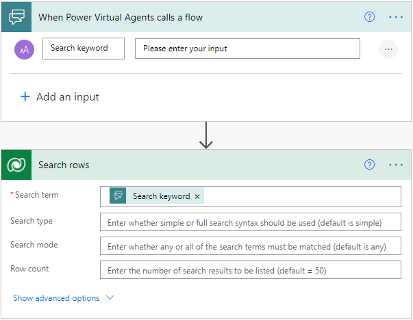 Power Virtual Agent ruft einen Flow auf.