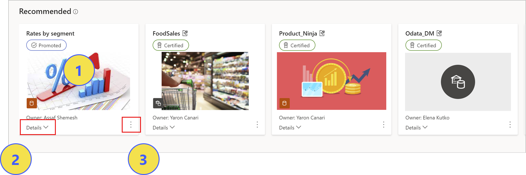 Screenshot of recommended items on the data hub.