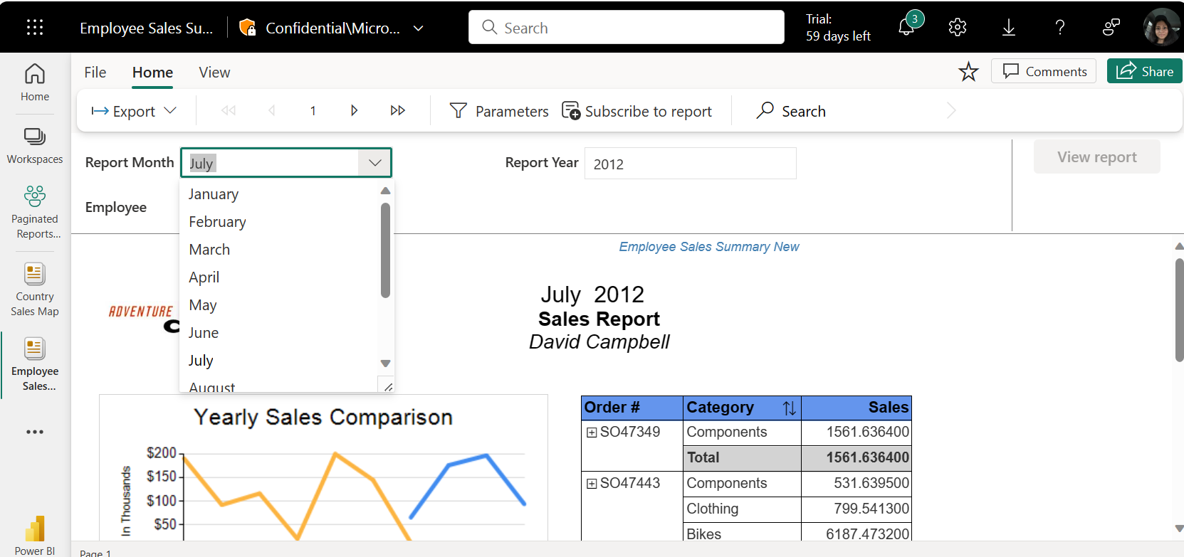 Screenshot of the Parameters to view the report with the required field highlighted.