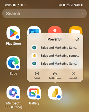 Screenshot of the mobile app launcher's quick access menu.