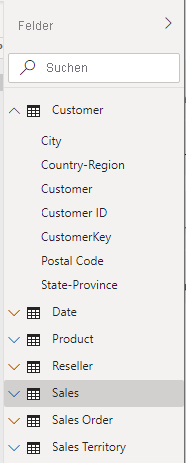 Screenshot of Select the Sales table in the Fields list.
