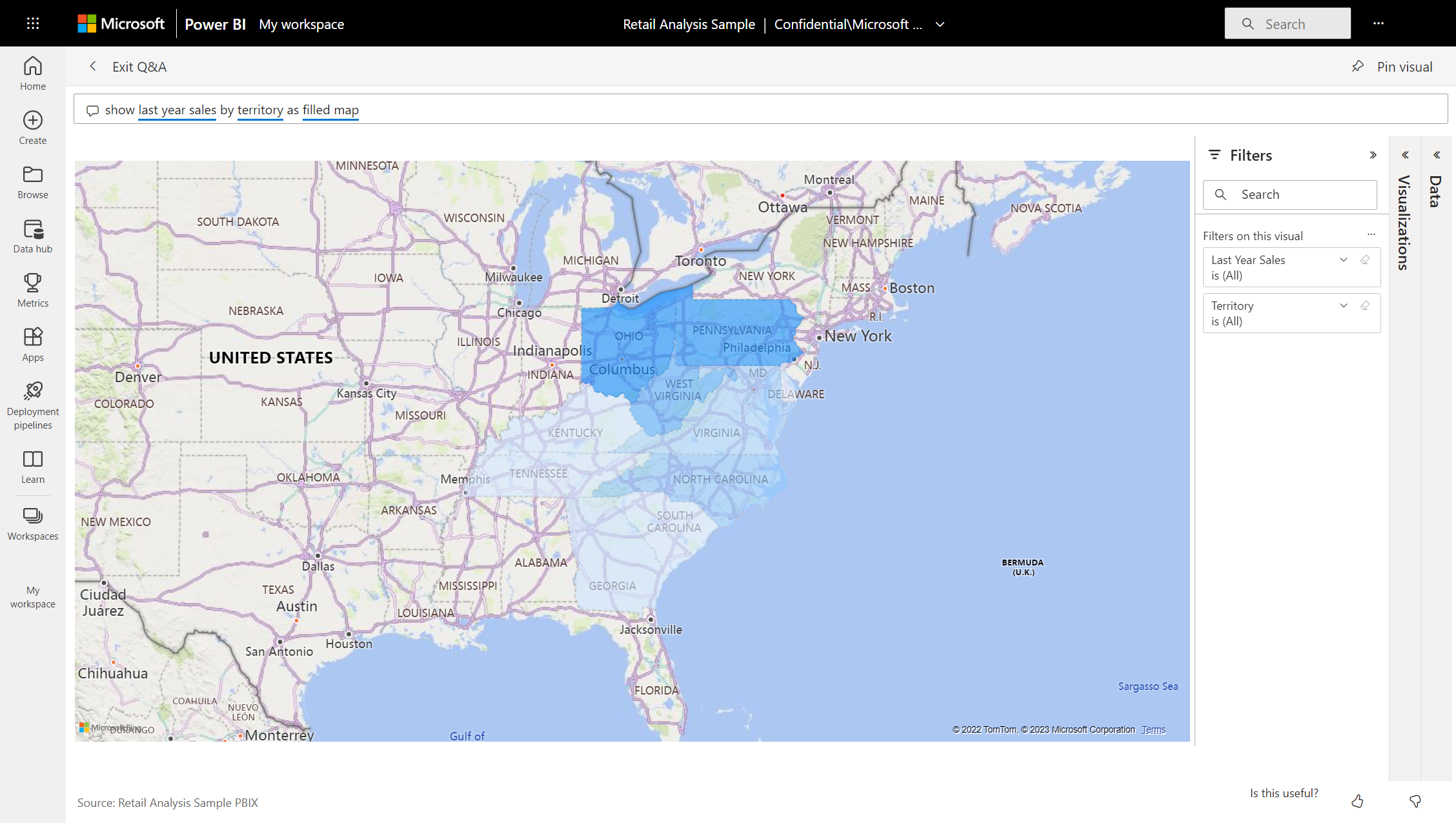 Screenshot of the Q&A map visualization.