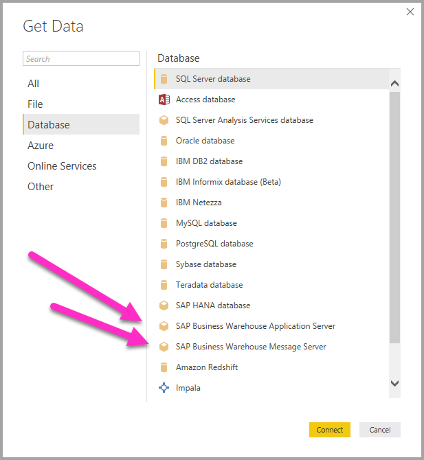 Screenshot: Optionen zum Abrufen von Daten für SAP.