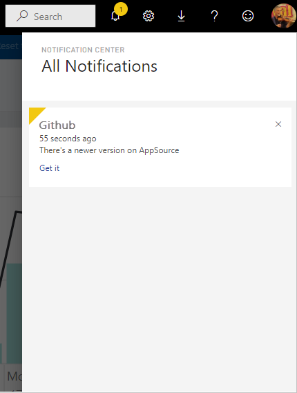 Screenshot of the Power BI notification icon expanded to show all notifications.