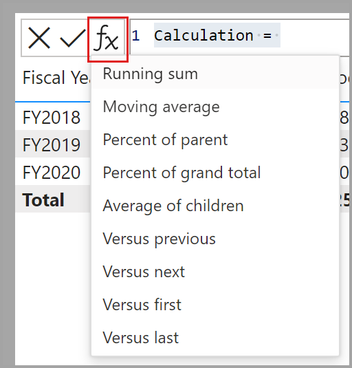 Screenshot der Verwendung von Vorlagen für visuelle Berechnungen.