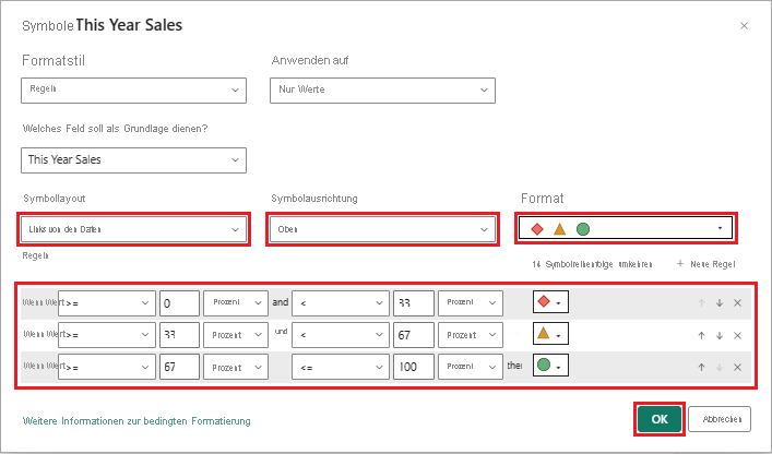 Screenshot that shows how to configure icons to represent data for a selected table column.
