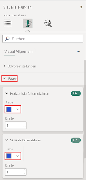 Screenshot that shows table grid options in the Format section of the Visualizations pane.