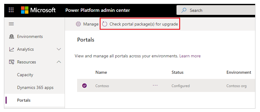 Portalpakete für Upgrade überprüfen