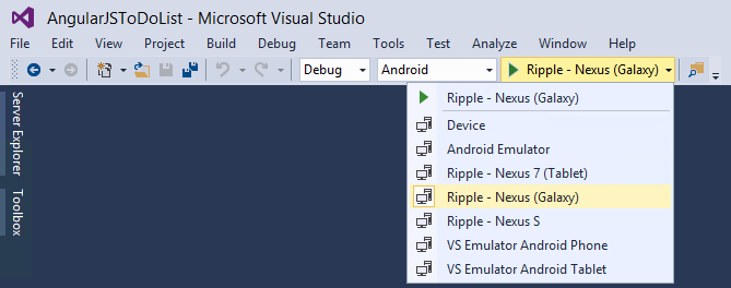 Ripple-Emulator auswählen