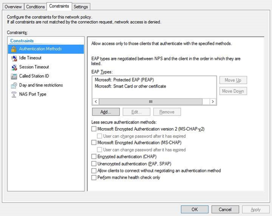 Title: Network Policy Properties dialog box - Description: This screen shot shows how to get to the Network Policy Properties dialog box.