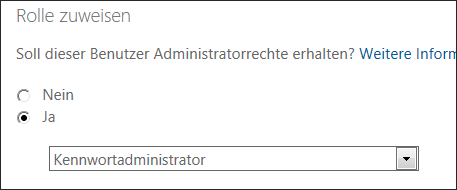 Office 365-Administrator weist Rolleneinstellungen zu