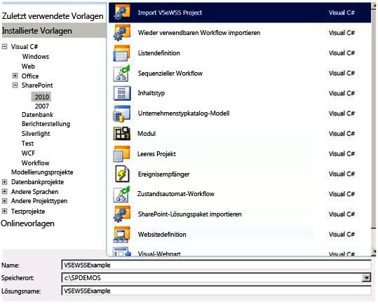 Importieren von VSeWSS in Visual Studio 2010