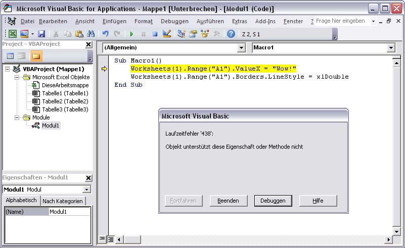 Visual Basic-Debugger wird ausgeführt