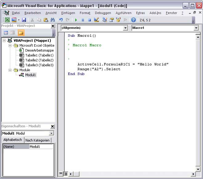 Makrocode im Visual Basic-Editor