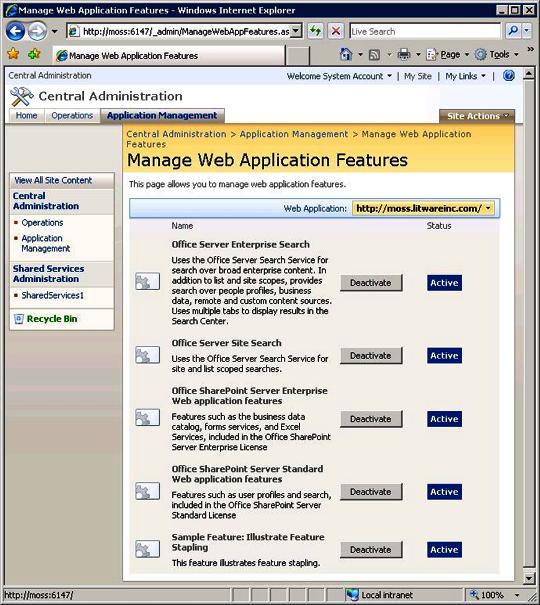 Manage Web Application Features