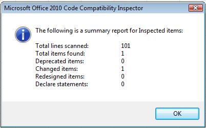 Zusammenfassung für Office Code Compatibility Inspector