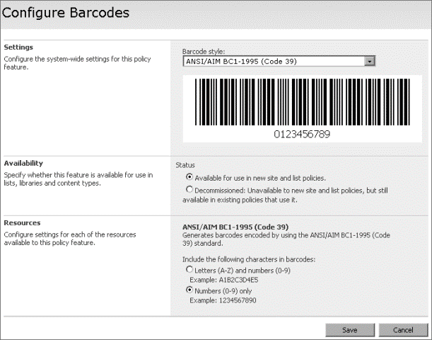 Konfigurieren von Barcodeeinstellungen