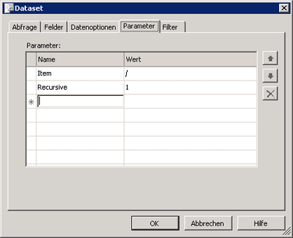 Screenshot zu einem XML-Dataset mit Parametern