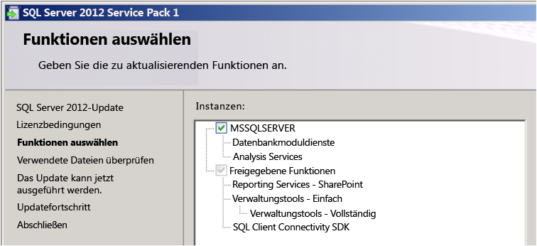 sql server 2012 SP1 update user interface