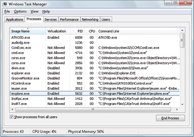 Figure 2 Task Manager shows virtualization status