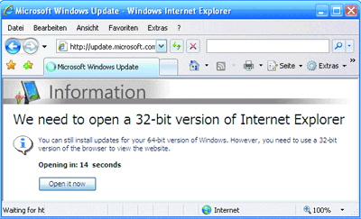 Abbildung 3 32-Bit ActiveX-Steuerelemente schlagen in 64-Bit Internet Explorer fehl