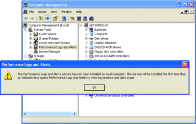 Abbildung 3 Irreführende Meldung, nachdem compmgmt.msc als Benutzer unter Windows XP ausgeführt wurde