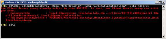 Fehlermeldung aufgrund Erstellung eines zweiten CAS-Arrays an einem Active Directory-Standort – Abb. 1
