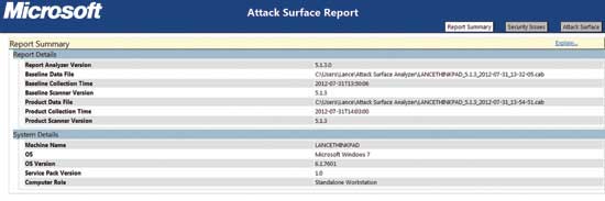 The final Attack Surface Analyzer Attack Surface Report.
