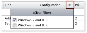 Sortieren und Filtern von Testpunkten nach Konfiguration