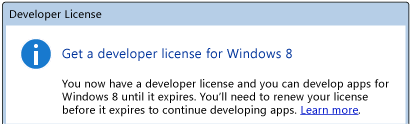 Bestätigung Windows-Entwicklerlizenz