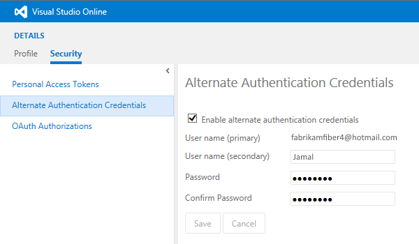 Enable alternate authentication credentials