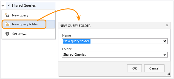 New query folder link on queries context menu