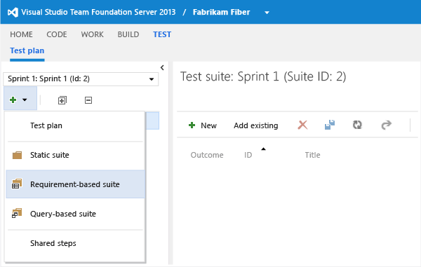 New button in the test plan explorer pane