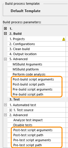 Script parameters on default template