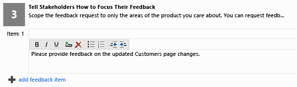 Feedback focus text box on Request Feedback form