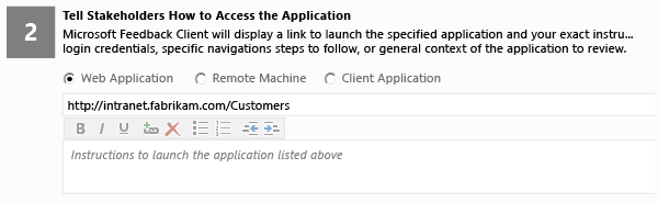 Launch application instructions rich-text area on Request Feedback form 